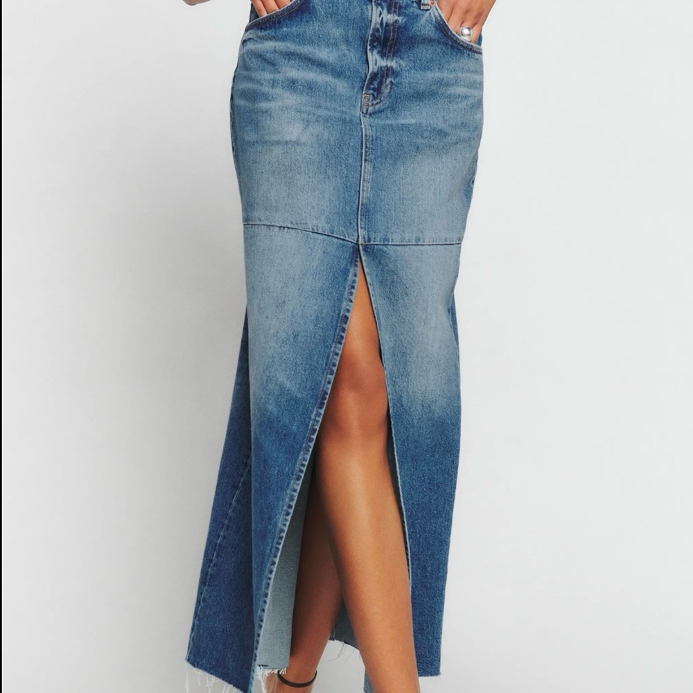 New Reformation Tazz Maxi Denim Skirt Blue - Size 26 NWT